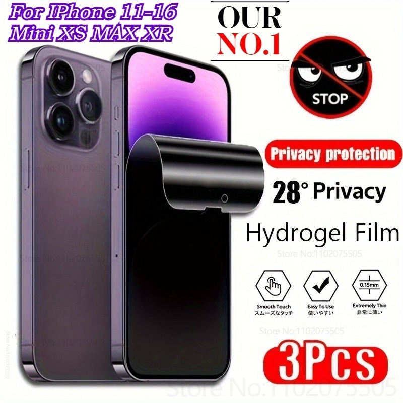 3Pcs Privacy Protection Anti-Spy Hydrogel Film for IPhone 14/15/16 Pro Max 13Mini 13/12/11 Pro Max XS MAX 16E 7/8 Plus Non-Glass