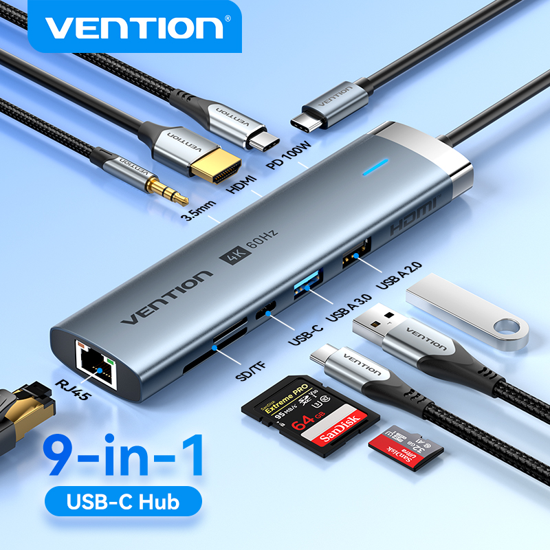 Vention USB C HUB 4K 60Hz ประเภท C ถึง HDMI RJ45 Ethernet PD 100W SD TF สําหรับ MacBook PC iPad Samsung PC แท็บเล็ตโทรศัพท์ USB 3.0 Hub