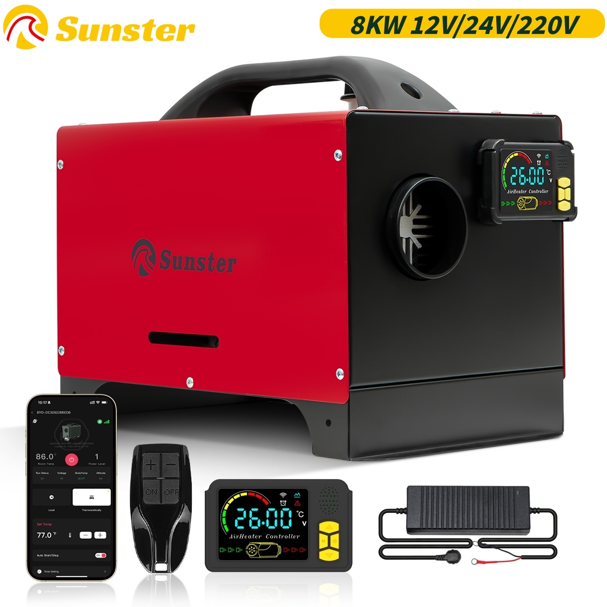 Ogrzewacz powietrza na olej napędowy 8kW 12V/24V/220V Bluetooth LCD Sterowanie Ulepszenie Cyklu Wewnętrznego do Kampera Ciężarówki Samochodu Kempingowego Ogrzewanie Parkowe
