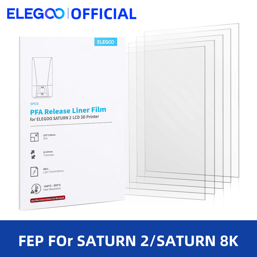 ELEGOO 5 Stück PFA FEP V2.0 Ablösefolien-Set für SATURN 4 ULTRA 12K/16K MSLA 3D-Drucker FEP 3D-Drucker-Teile Filament
