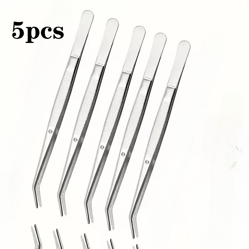 1/2/5pcs Stainless Steel Multi-Purpose Tweezers Perfect For Nail Art, Dental Crystals Cotton Picking,Dental Oral Mirror Care Kit