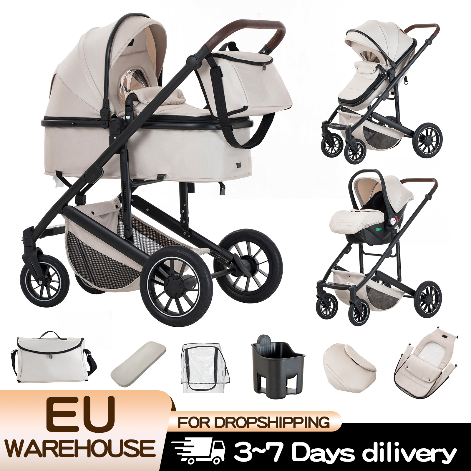 Portátil Viagem Carrinho De Bebê, 3 em 1, Transporte Luxuoso, Dobre Pram, Alta Paisagem, Quadro De Alumínio, Carrinho De Bebê Recém-nascido