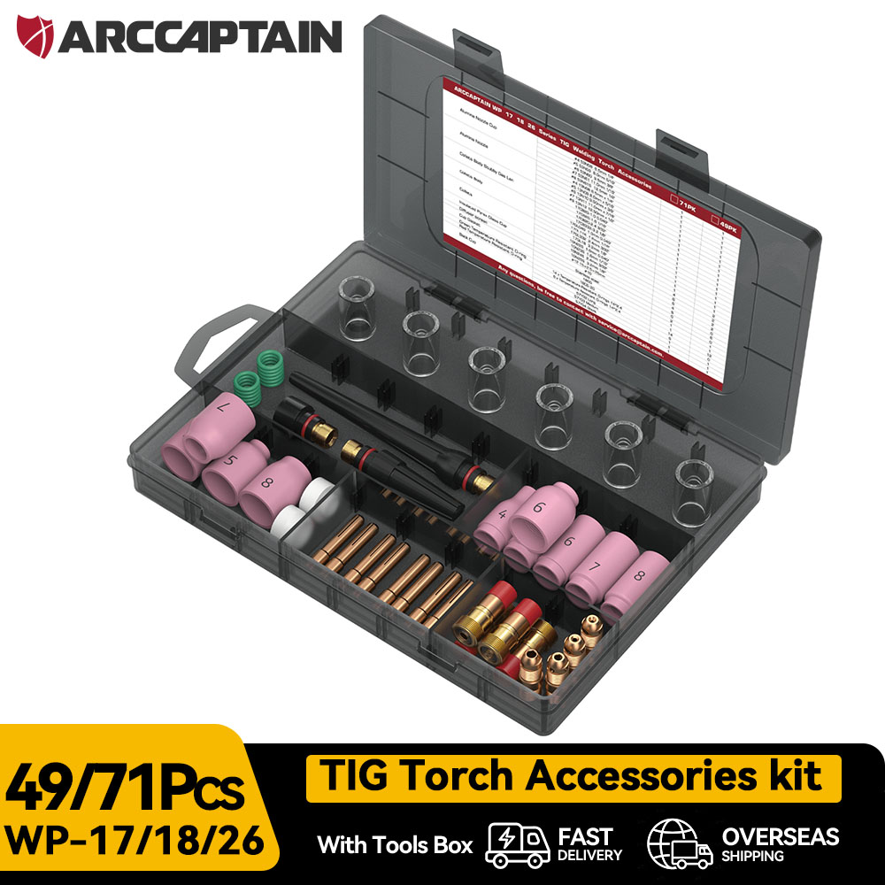 ARCCAPTAIN WP-17/18/26 TIG Lastoorts Accessoires kit 49/71 Stuks Nozzle Spantangen Body Stubby Gas Lens Glazen Beker verbruiksartikelen Kit