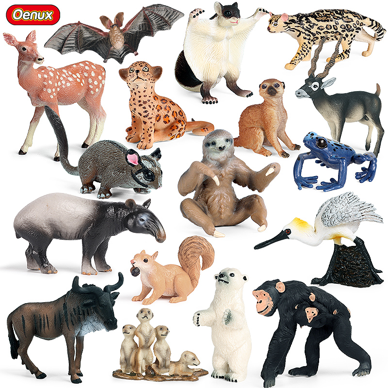 Oenux – Figurines d'animaux sauvages de la forêt, jouet de Collection pour enfants, paon Sika, cerf, serpent, ours polaire