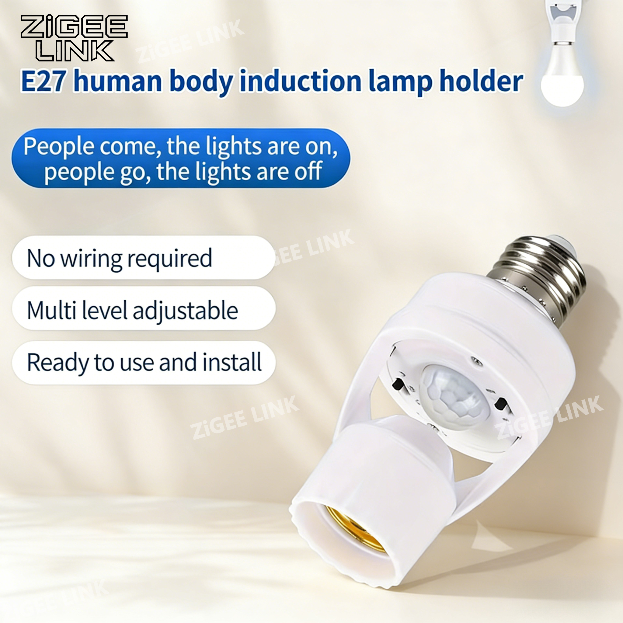 Podstawa lampy LED z czujnikiem ruchu PIR 360 stopni, regulowana opóźnienie włączenia, gwint E27, do korytarza.