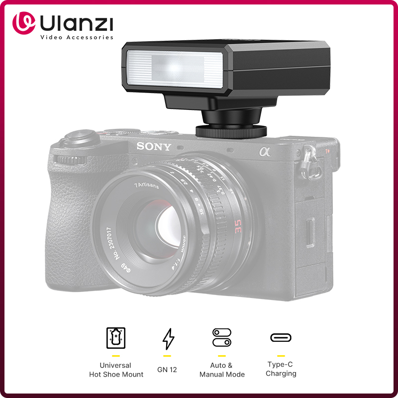 Ulanzi F12 Flash kamera Mini Speedlite 5600K GN12 dudukan sepatu panas standar untuk kamera DSLR Sony Canon Nikon Panasonic Olympus