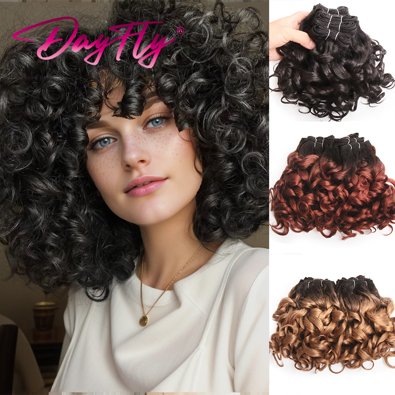 Ombre Curly Human Hair Bundles Brazilian Hair Weave Bundles T1B30 Colored Hair Extensions Short Human Hair 6 Bundles for Women