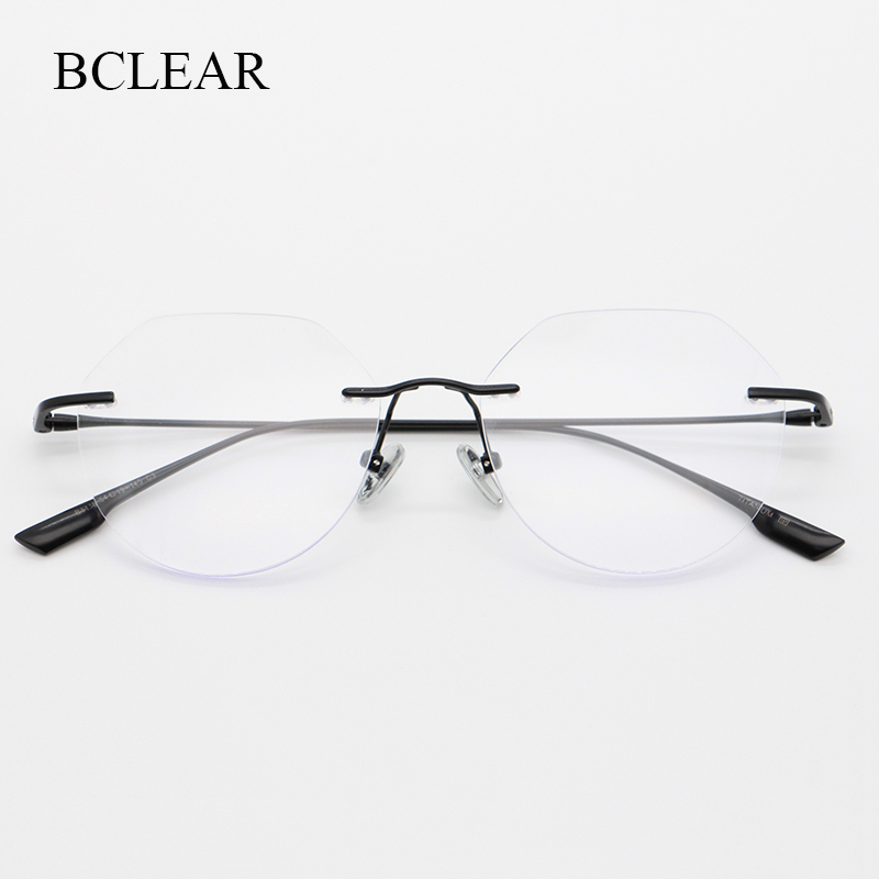 BCLEAR Ultralight Pure Titanium Rimless ผู้ชายกรอบแว่นตากรอบแว่นตากําหนดสายตาสั้นกรอบผู้หญิง Optical Eye แก้ว