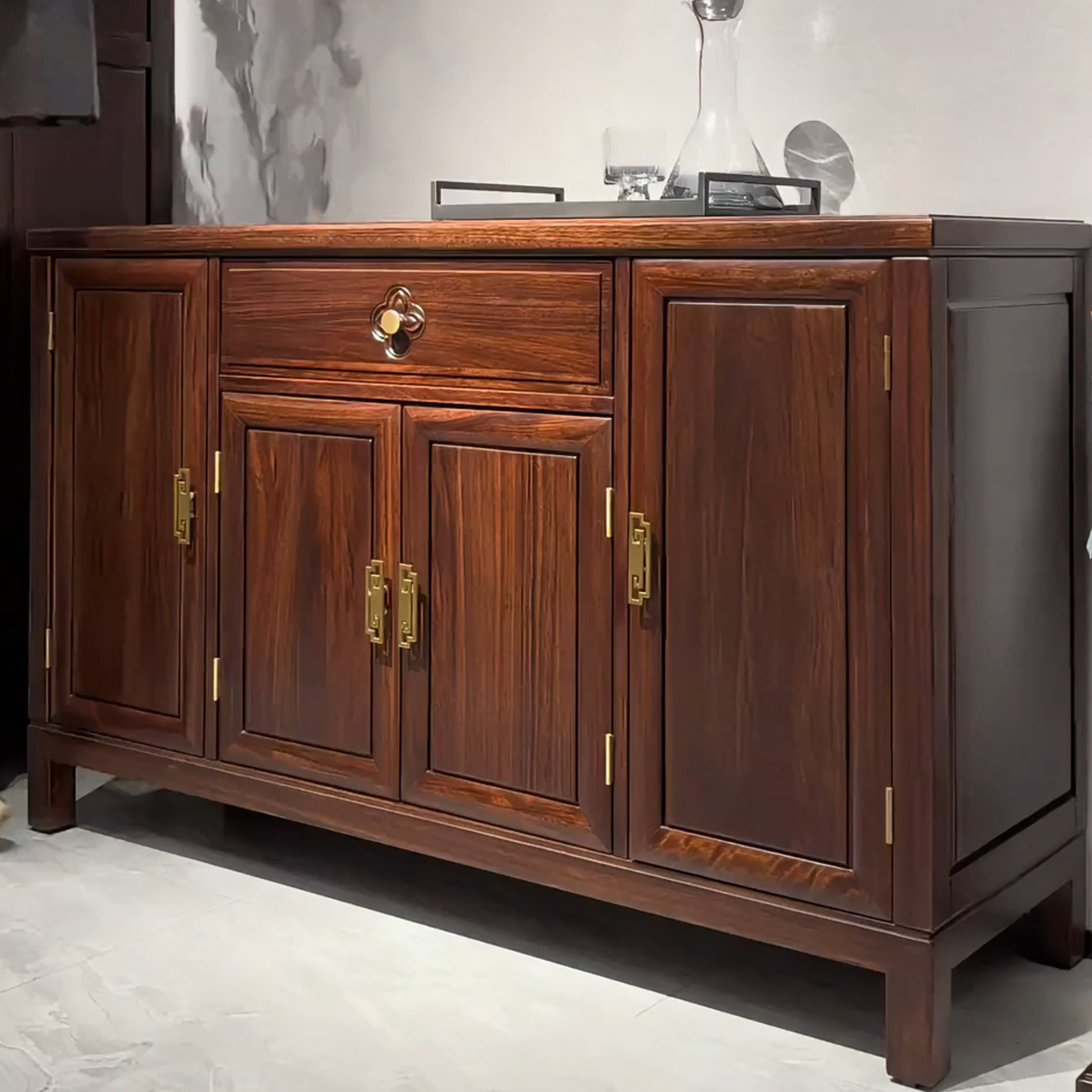 ebony dining side cabinet Solid wood porch cabinet Modern simple Chinese living room locker Storage cabinet against the wall