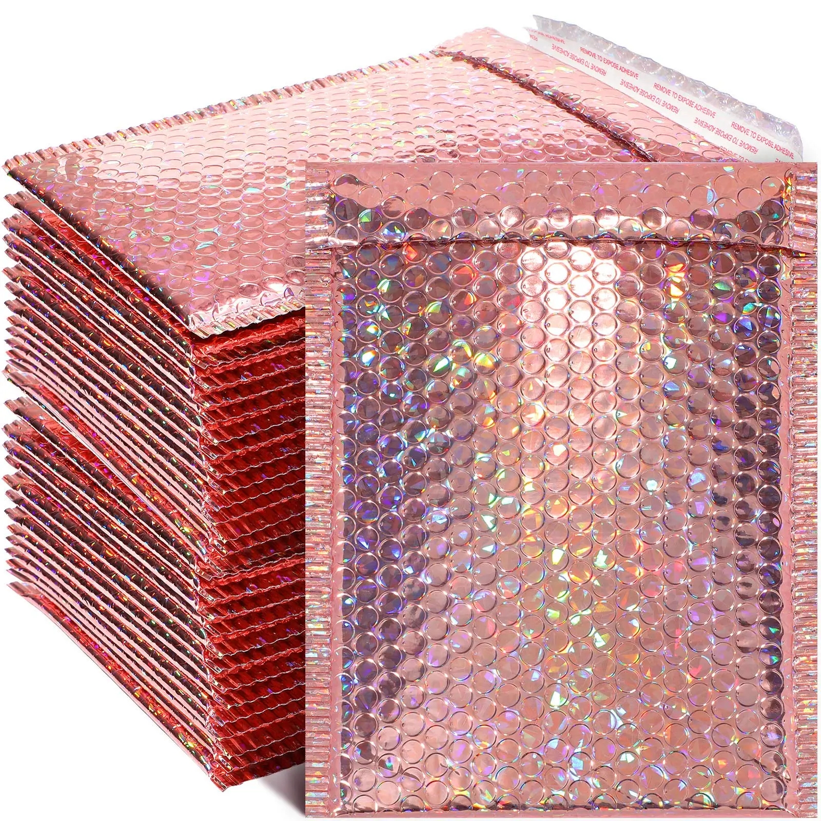 50 Uds. Postales de burbujas holográficas, sobres acolchados de burbujas holográficas, sobres acolchados, cojín autosellante para envío