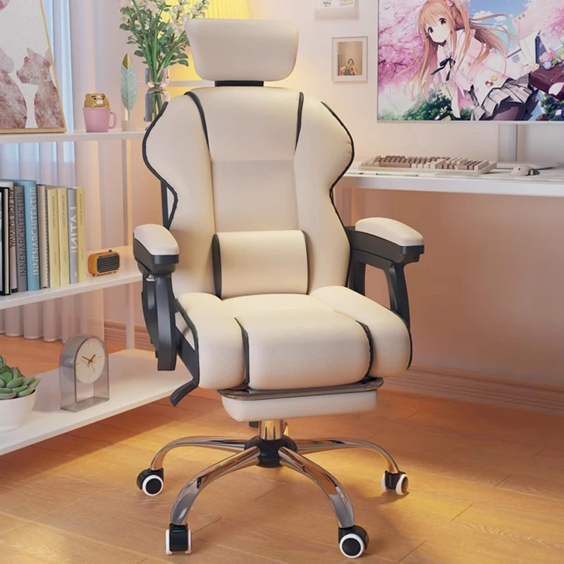Silla de oficina ergonómica minimalista, almohada cómoda, Silla de juegos estética Premium, reposapiés móvil, muebles para juegos