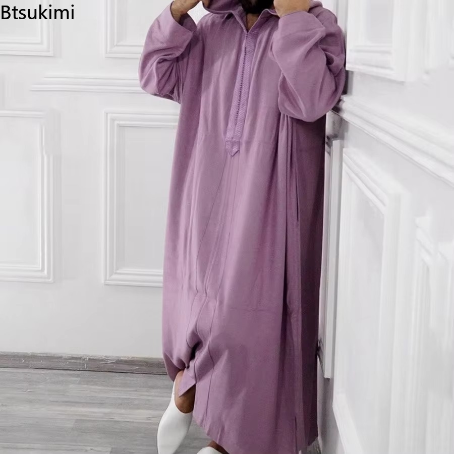 2026年 メンズ ムスリム フード付きローブ 中東 イスラム アラビア服 ヴィンテージ ゆったり 長袖 ドローストリング ファッション 男性用ローブ 新品
