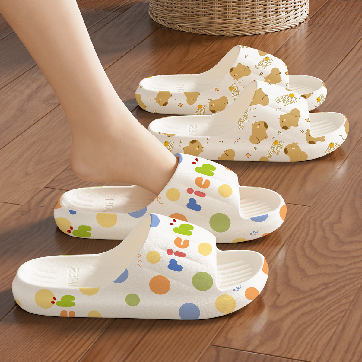 Sandal Cetak Uniseks Musim Panas Sandal Dalam Ruangan Slip-On EVA Sandal Rumah Sejuk Nyaman Antiselip