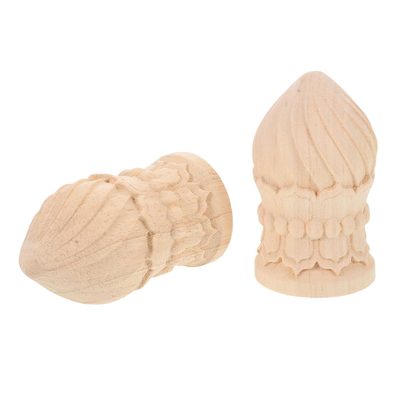 2Pcs Unfinished Wood Finials Elegant Craftsmanship Staircase Columns DIY Paintable Furniture Decor Ends Wood Carved Tops