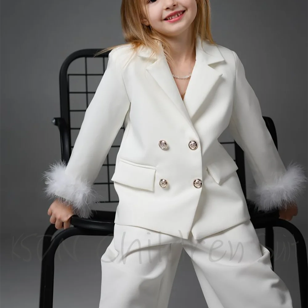 Trajes elegantes para niña, chaqueta con solapa de muesca y doble botonadura, pantalones, traje de fiesta, esmoquin de boda, ropa de moda para niños de 2 piezas