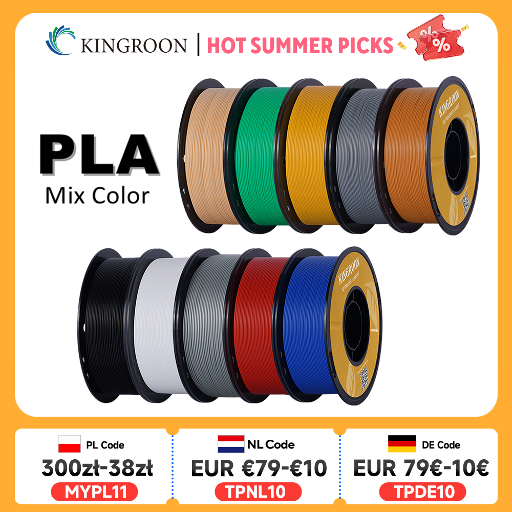 KINGROON PLA-Filament 1,75 mm 5/10 kg pla-Kunststoff für 3D-Drucker, Standard 1 kg/Rolle 3D-Druckfilamente, gemischte Farben, lokaler Versand