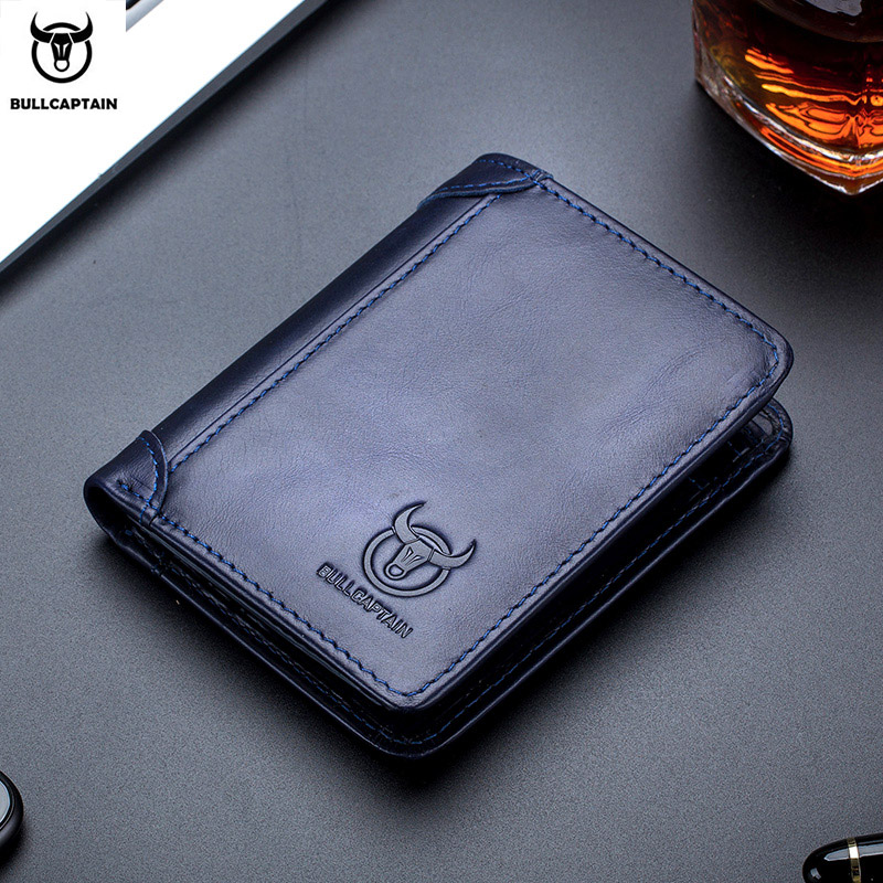 Bullcaptain nova carteira de couro genuíno homem pequeno mini titular do cartão masculino bolsa bolso rfid carteira moeda alta qualidade