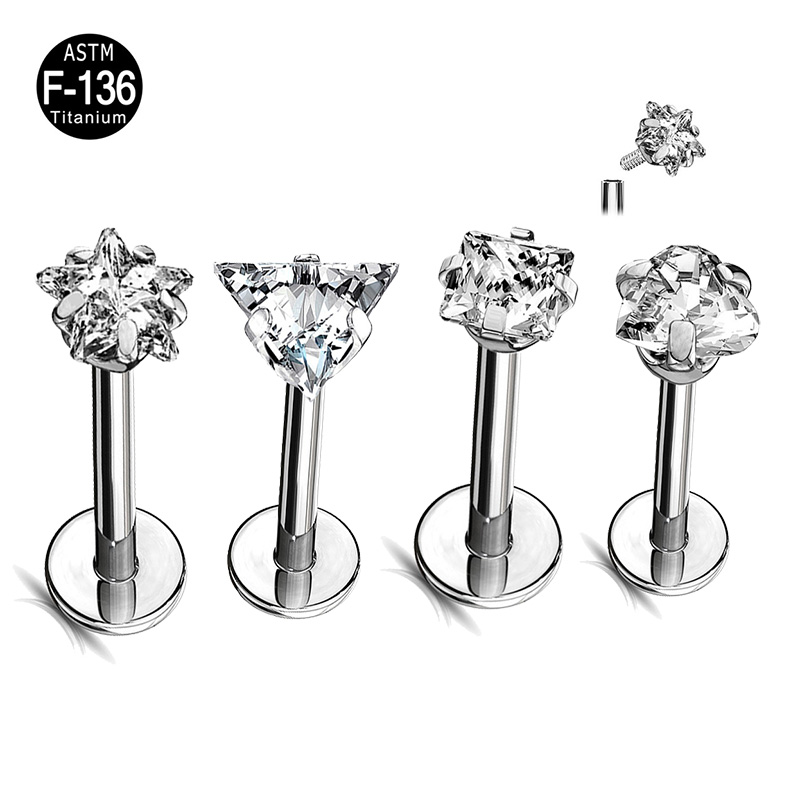 G23 Ttianium Labret Lip ตุ้มหูเจาะสามเหลี่ยม Zircon PIERC หูกระดูกอ่อน Tragus Helix ต่างหูเซ็กซี่ Body Piercing เครื่องประดับ