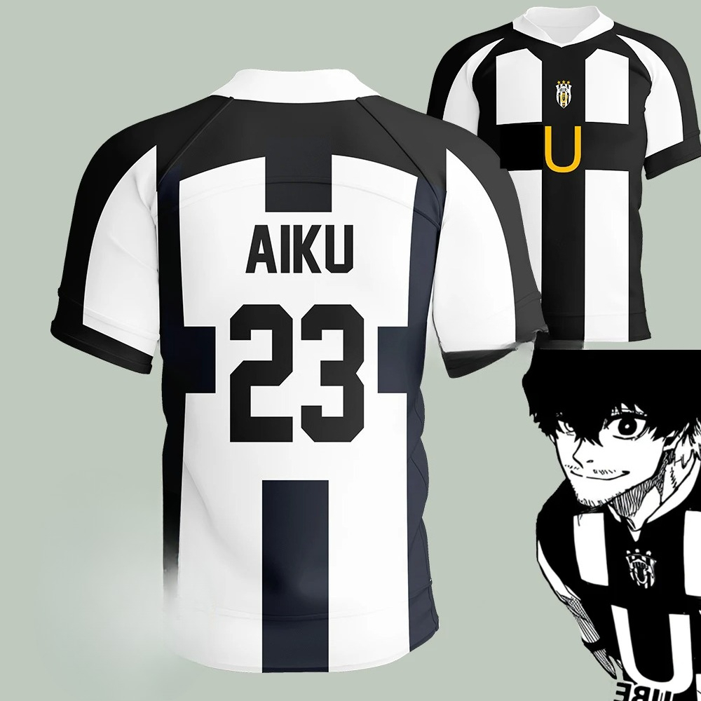 Jersey Sepak Bola Blue Lock Ubers 2025, Kaos V-neck Cosplay Seragam Barou Aiku Lorenzo, Kaos Unisex Uber Street Wear Atasan
