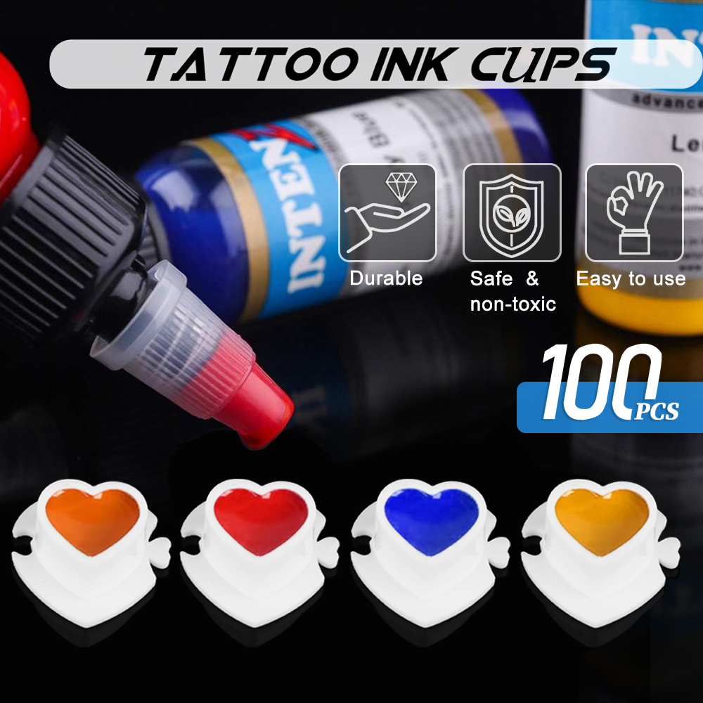 50/100 pces plástico descartável microblading tatuagem copos de tinta maquiagem permanente pigmento claro titular recipiente tampa acessórios de tatuagem