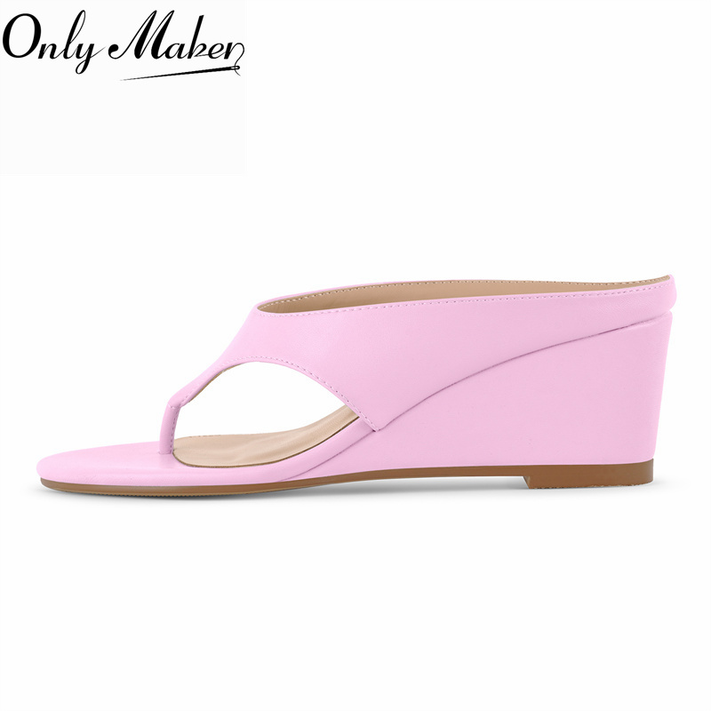 Sandalias de cuña con plataforma rosa para mujer Onlymaker, estilo mule, punta redonda abierta, sin cordones, para verano, tacón alto, tipo chancla