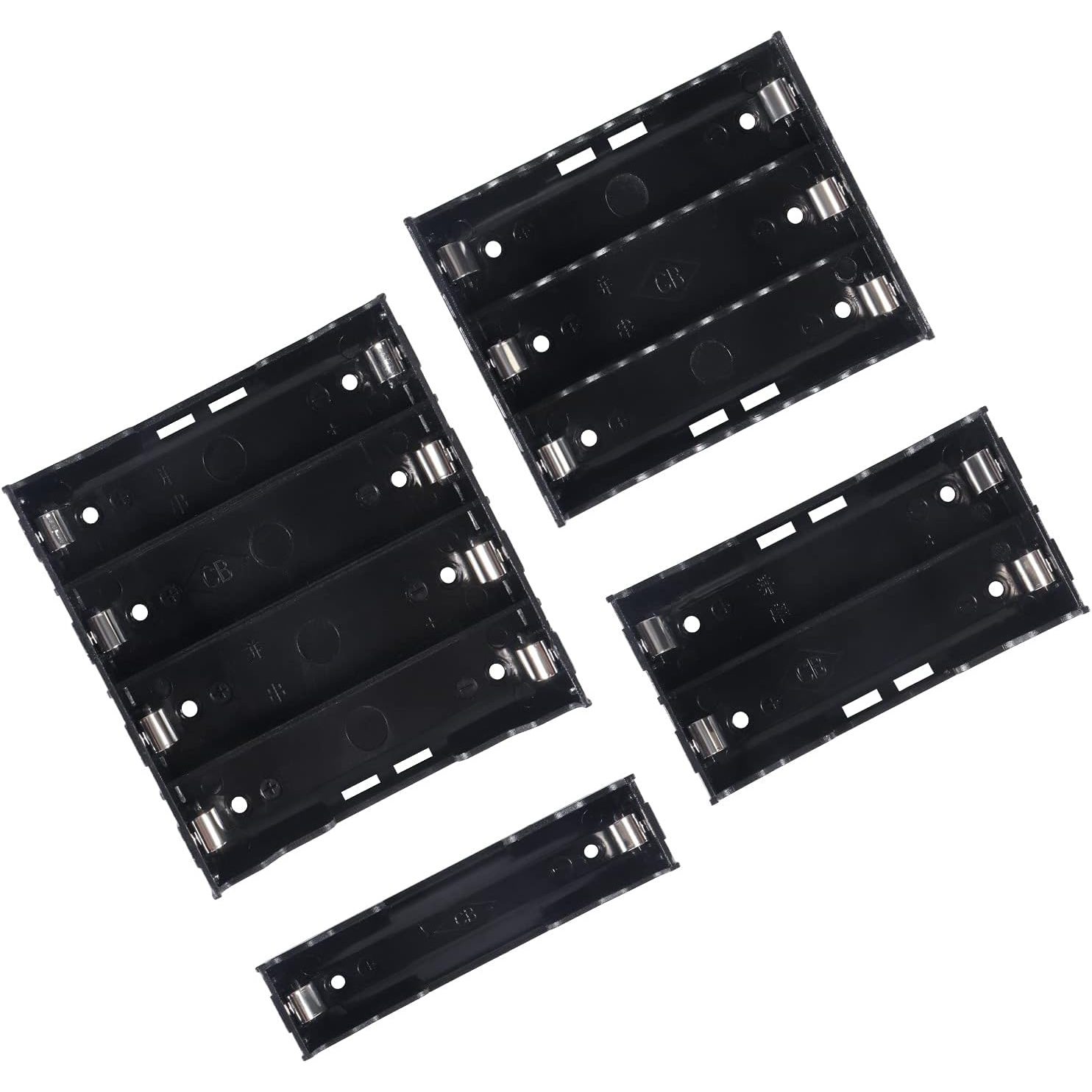 กล่องใส่แบตเตอรี่ 18650, 1 แพ็ค 1/2/3/4 ช่อง x 3.7V กล่องเก็บแบตเตอรี่ DIY, แบบขนาน กล่องแบตเตอรี่พลาสติกสีดำพร้อมขา