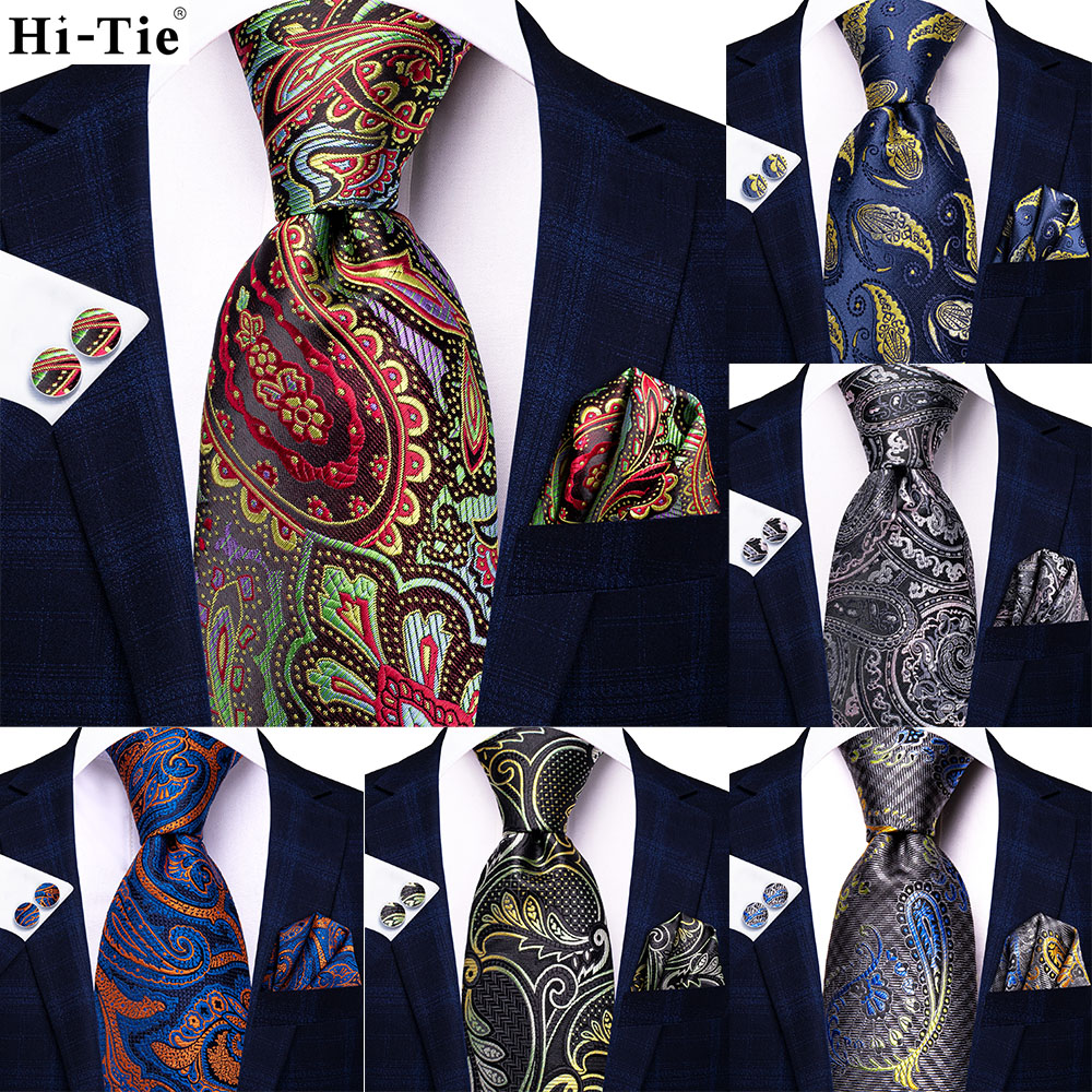 Hi-Tie Rode Pureple Paisley Heren Stropdassen Hanky ​​Manchetknopen Set Stropdas Voor Mannen Bruiloft Business 2022 Nieuwe Mode Merk