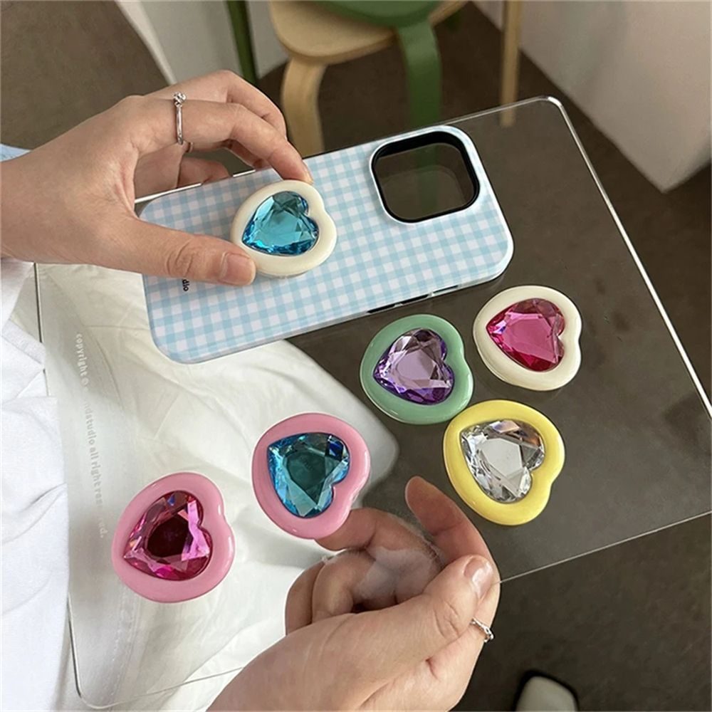 Coréen 3D amour coeur diamant support Griptok Grip Tok beaux accessoires pour iPhone Samsung luxe corée strass support anneau