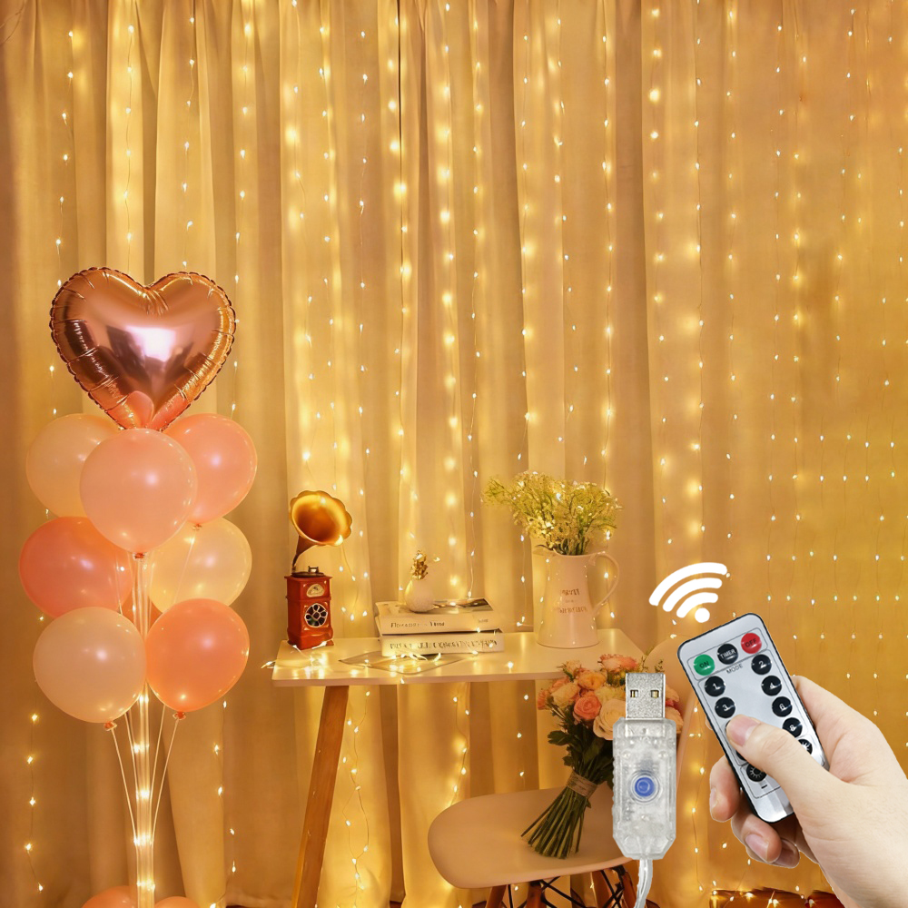 Guirnalda de Luces LED USB con Control Remoto, 8 Modos, Decoración para Bodas, Exteriores, Dormitorios, Ramadán, Eid Mubarak