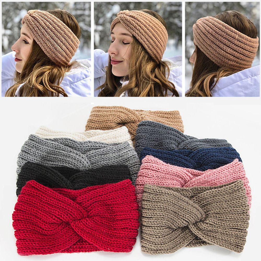 Turbante de tricô e crochê para mulheres, tecelagem transversal headwear quente, bowknot leopardo, moda larga, ciclismo de inverno, colorido