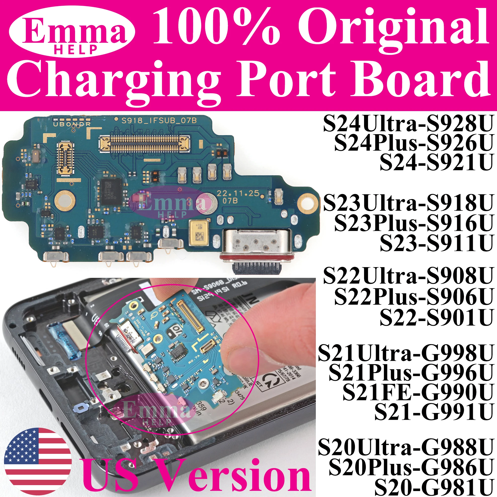 USB-Ladeanschluss Board Dock Connector Flexkabel für Samsung S23 S22 Plus S21 S24 Ultra G991U S906U S918U S906U G991 US-Version