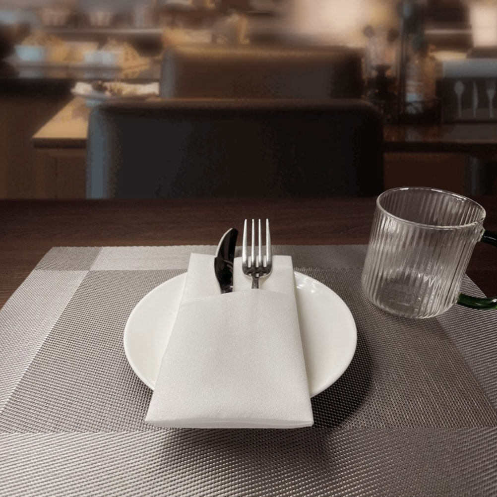 50Pcs Disposable Pocket Napkins Thickened White Paper Virgin Wood Pulp for Wedding Dinner Party Table Napkins Silverware Pocket