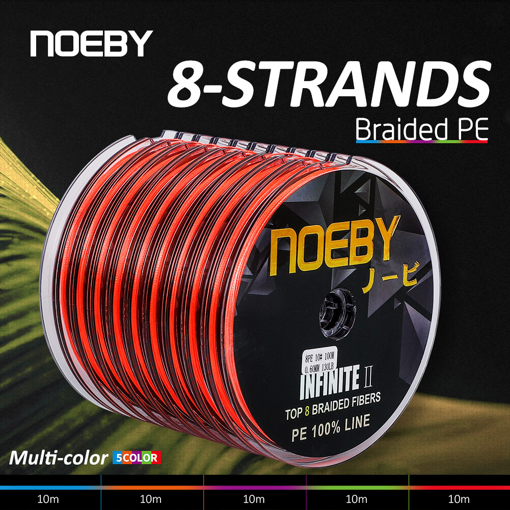 NOEBY senar pancing kepang, PE, untai X8, tegangan Super, tahan aus, halus, warna multifilamen, 1-132LB, 1000m