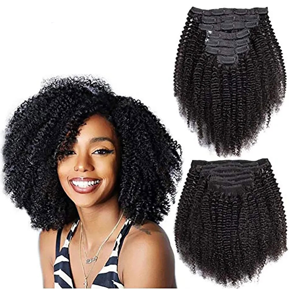 Maxine คลิป Ins ผม Kinky Curly คลิปในส่วนขยายของผมมนุษย์ผมเต็มหัว Afro Kinky Curly คลิป Ins ชุดสีดําธรรมชาติ