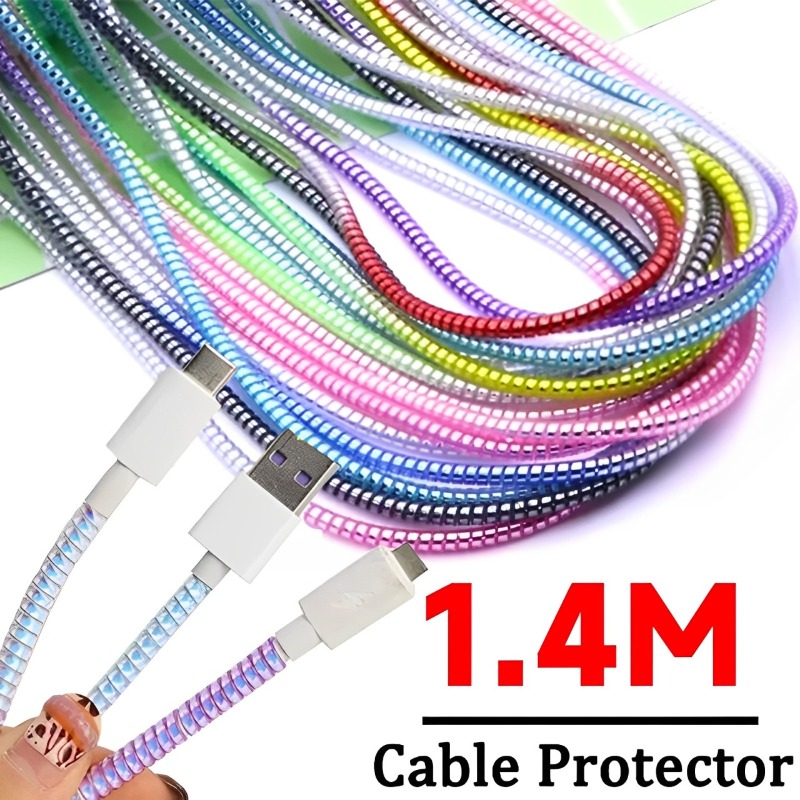 1.4M Spiral Charger Cable Cord Protector Line Decoration Winder Universal Anti-break Spring Protection Ropes for IPhone Samsung