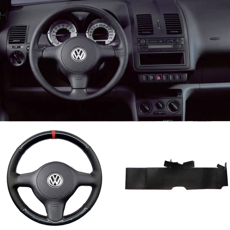 LS AUTO Hand-sewing Steering Wheel Cover for VW POLO 6N2 LUPO  Braid On The  Steering Wheel Auto Accessories Car Styling