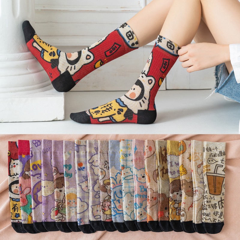 Koreanische Frauen Komfort Socken Cartoon Gold Silber Draht neue Mid-Tube Herbst Winter kreative Geld schöne lange Rohr Baumwoll socke