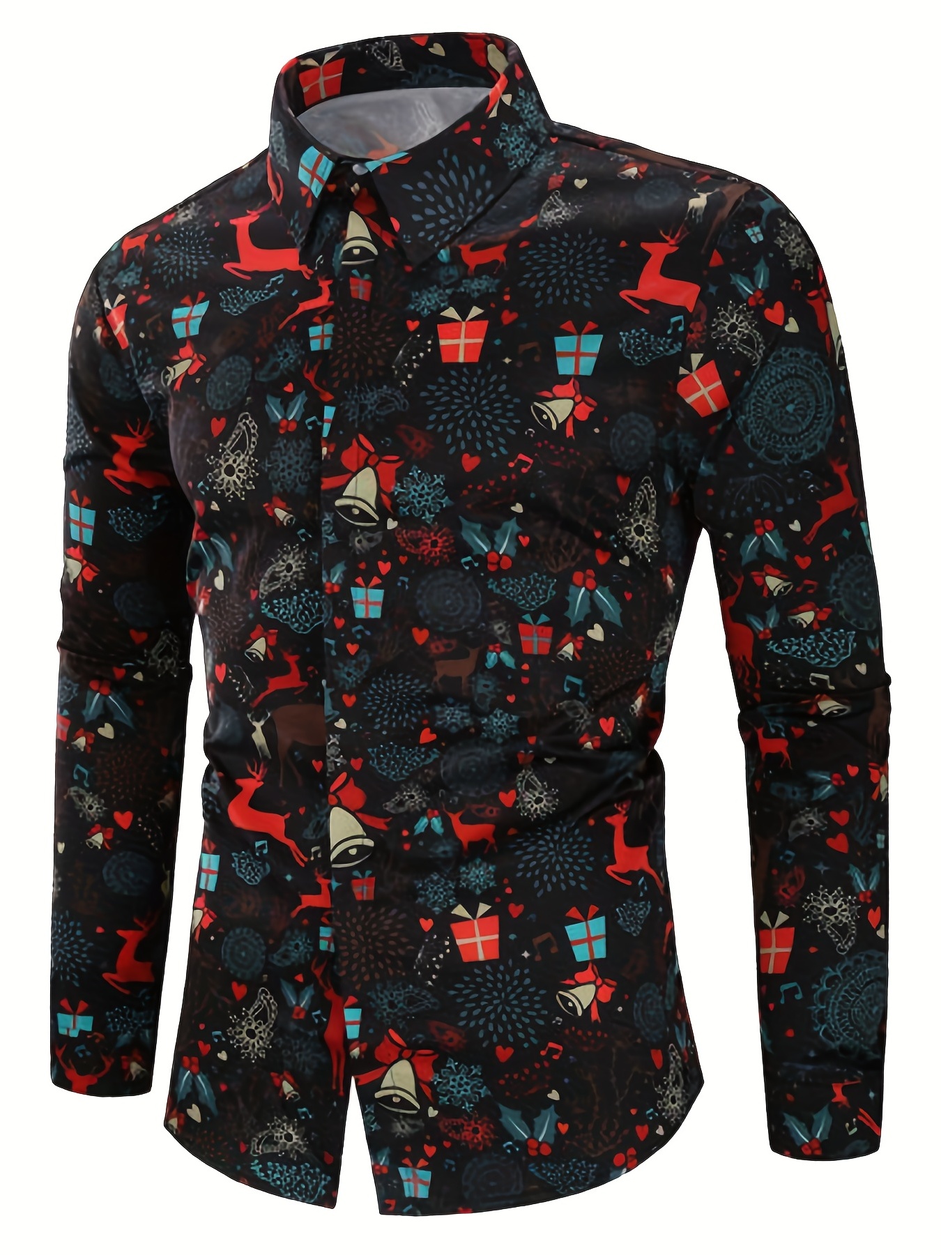 Thème de noël cadeau pour hommes Elk graphique imprimé chemises formelles graphiques de noël chemise à manches longues mode chemises pour hommes pour hommes