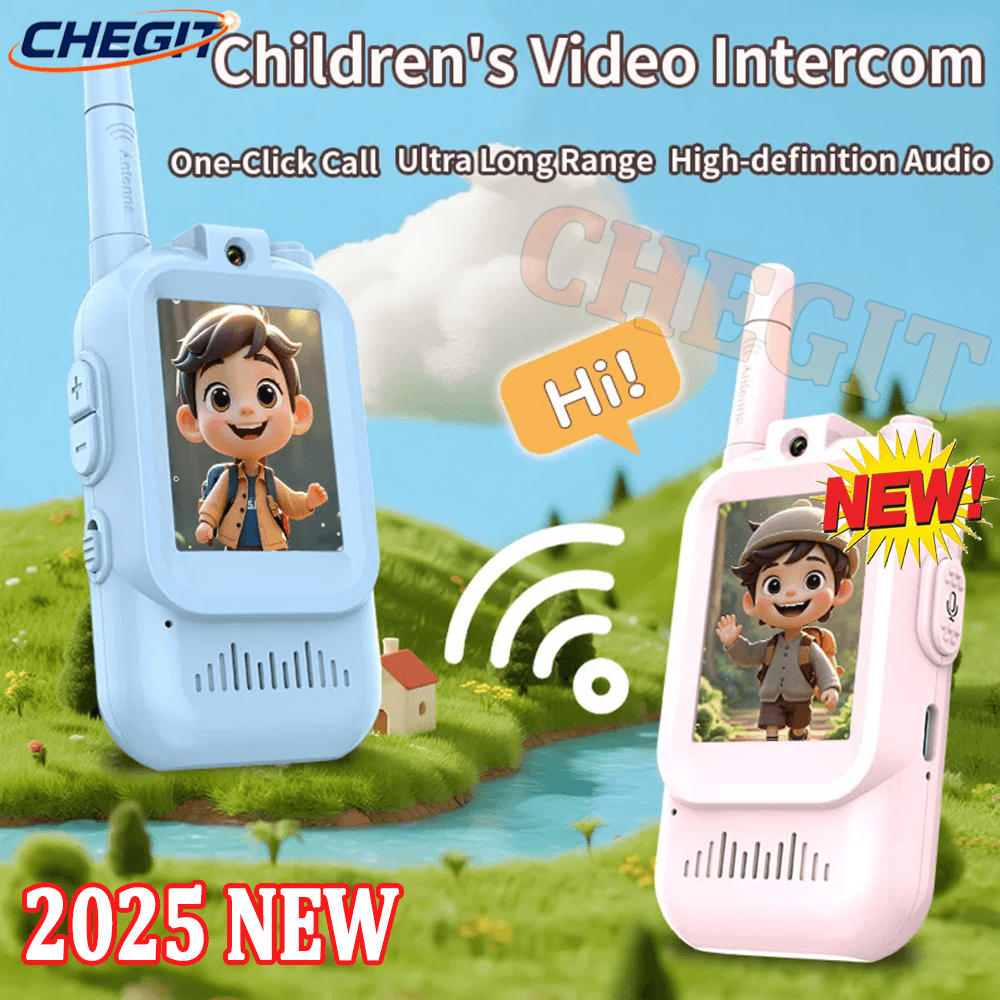 Walkie-talkie de vídeo para niños, 2 uds., pantalla recargable de alta definición de 2 pulgadas, intercomunicador de dibujos animados con llamada de un solo clic, regalos para niños