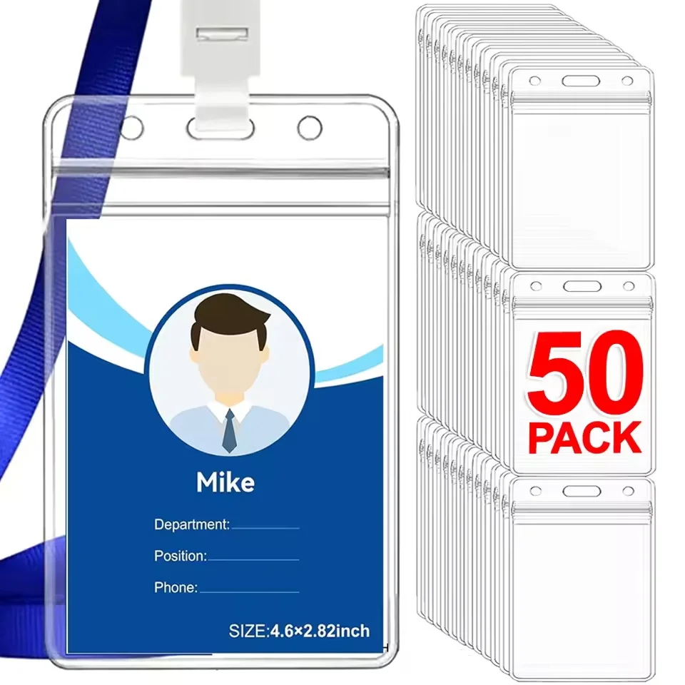 50/20/10PCS Transparent Name ID Badge Holder Waterproof Thick Vertical Business Card Holder Protectors with Resealable Zip