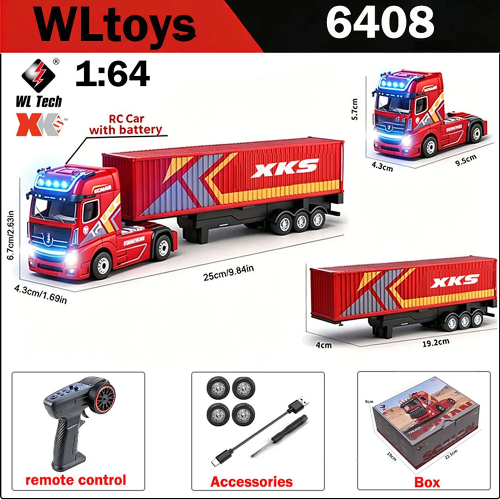 Neuer Wltoys 6408 1:64 RC Auto 4WD Mini-Legierungs-Container-LKW Drift-Rennwagen 2.4G Ferngesteuerter Traktor mit Anhänger Spielzeug für Kinder.