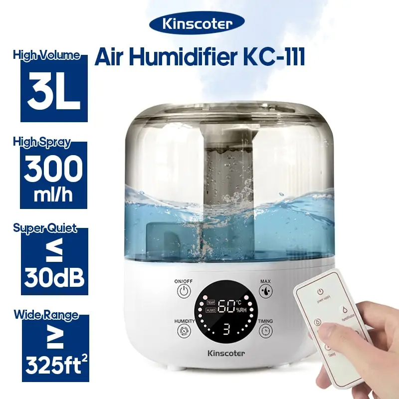 Kinscoter เครื่องทำความชื้นใน3L ความจุขนาดใหญ่, เครื่องเพิ่มความชื้นในพืชในบ้านเครื่องพ่นอโรมาหมอกพร้อมรีโมทคอนโทรลจับเวลา