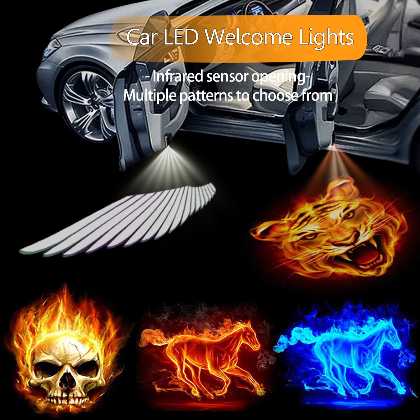LED ยานยนต์ universal retrofit ยินดีต้อนรับไฟเหนี่ยวนําเปิด Angel ปีก Lima Tiger Skull โปรเจคเตอร์ GROUND Lighting ป้าย