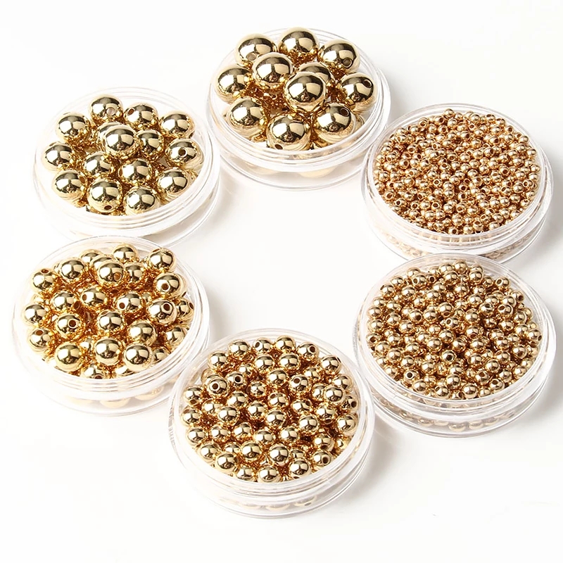 Perles rondes pour la fabrication de bijoux, 3 4 6 8 10 12mm, 30 à 500 pièces, plaquées or, CCB, pour bricolage, vente en gros