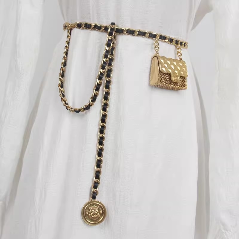 Corsé con cadena de Metal dorado y plateado para mujer, faja para mujer, abrigo, pretina, decoración de vestido, cinturón estrecho J580