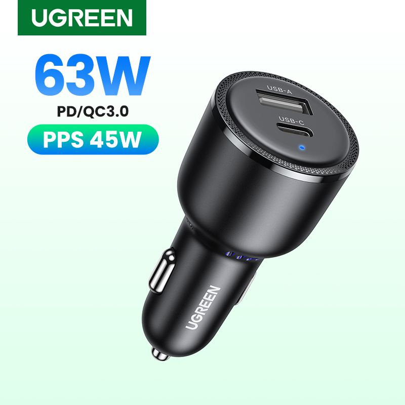 NIEUW in UGREEN 63W autolader PD QC 3.0 PPS 45W USB Type C snel opladen voor iPhone 17 16 Samsung Xiaomi mobiele telefoonoplader