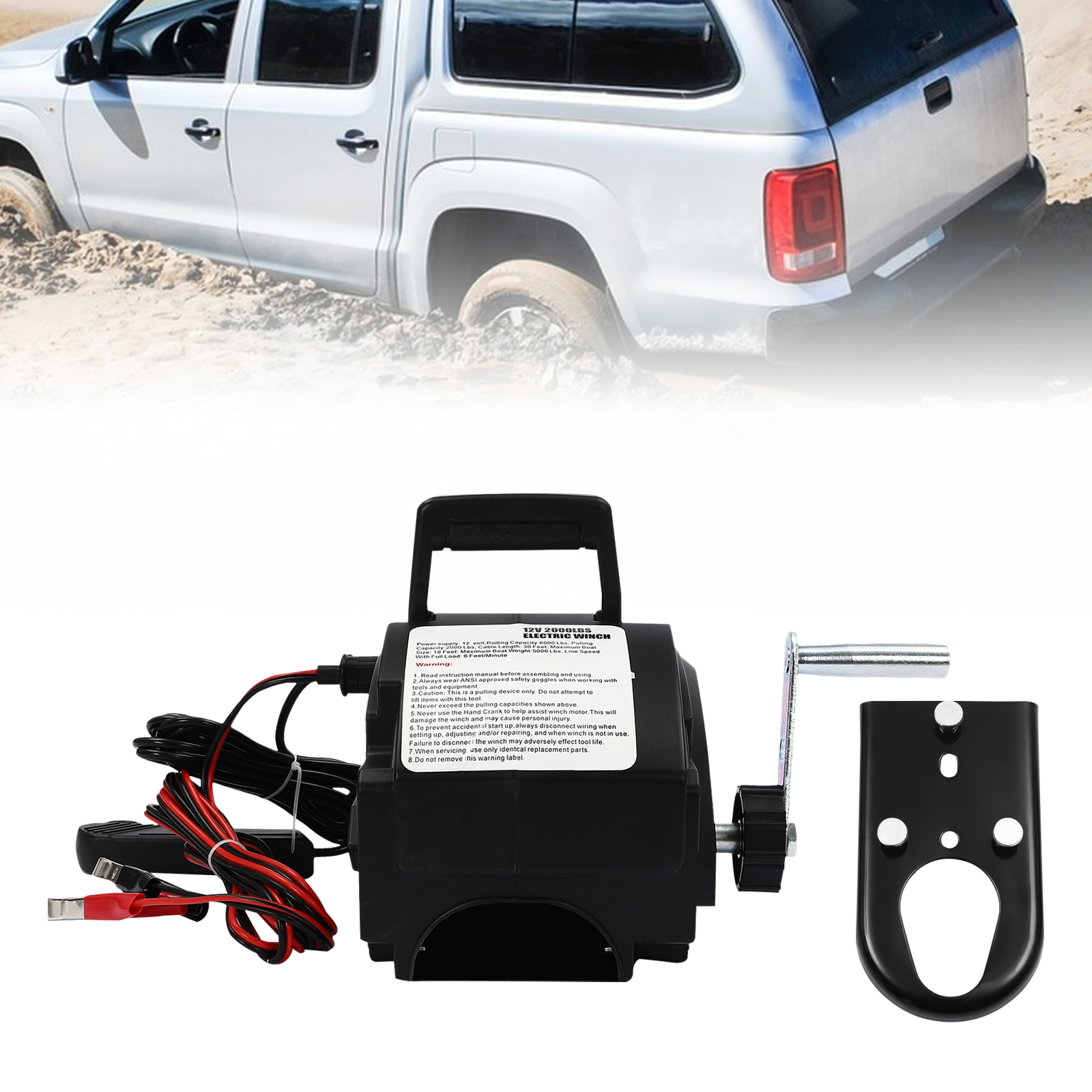 Elektrische Winde, 12-V-Motor, Winde, Kabelzug, 9,2 m, Stahlkabel, Zugkraft bis zu 4990 kg