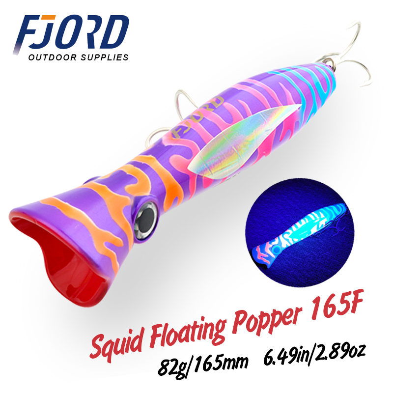 FJORD Poppers Esca per la pesca in mare 165mm 82g Esche rigide galleggianti Pace a forma di Z attraverso il filo Costruzione di cose da pesca Accessori