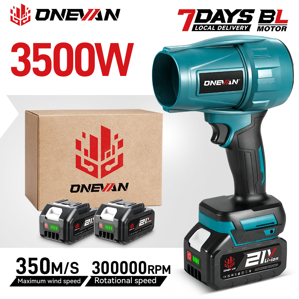 Ventilateur turbo électrique sans balais ONEVAN 350M/S, souffleur 3500W sans fil, outil de soufflage d'air pour neige, feuilles, poussière, compatible avec batterie Makita.