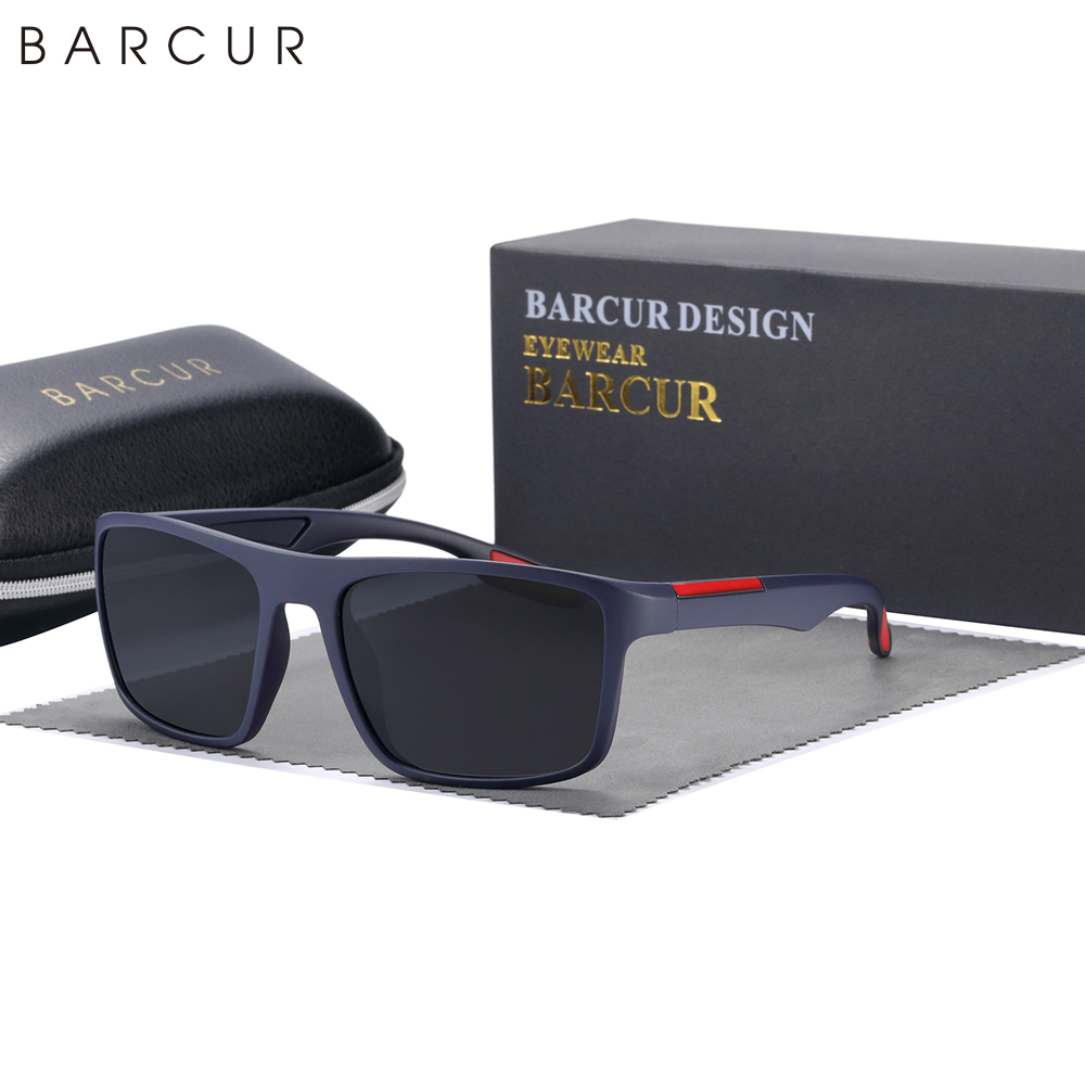 BARCUR TR90 Occhiali da sole da uomo Polarizzati Occhiali da sole sportivi ultraleggeri per le donne Occhiali quadrati Protezione UV400 Occhiali Oculos